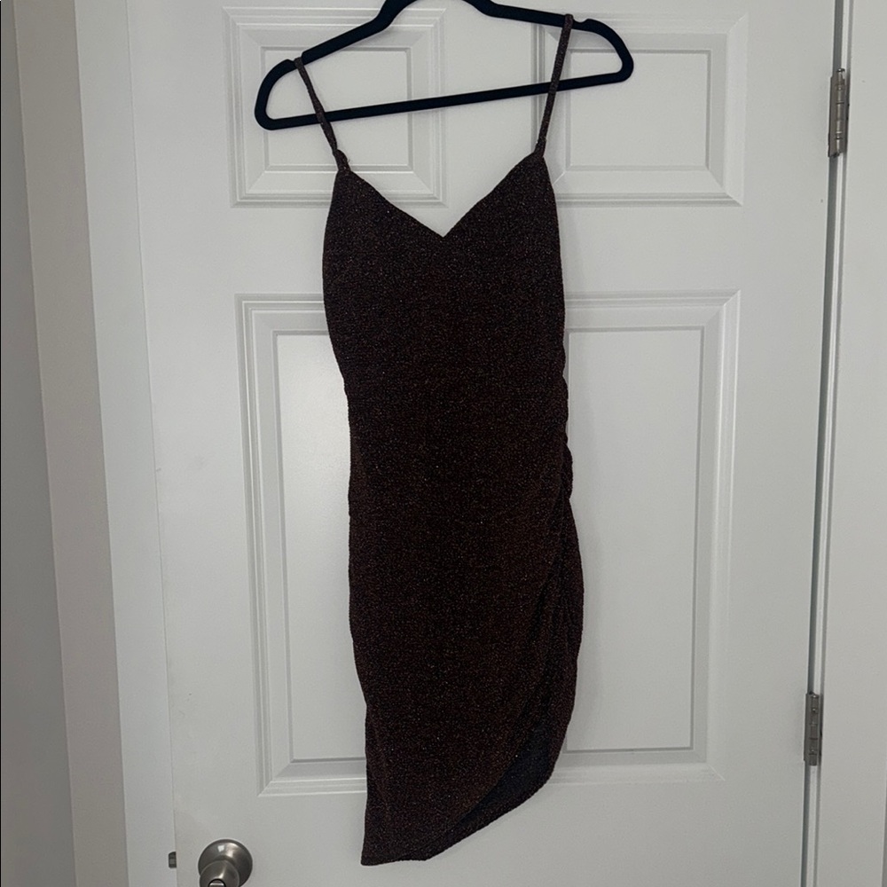 Lulu’s Sexy Brown Metallic Sparkly Sleeveless Mini Dress size XS.